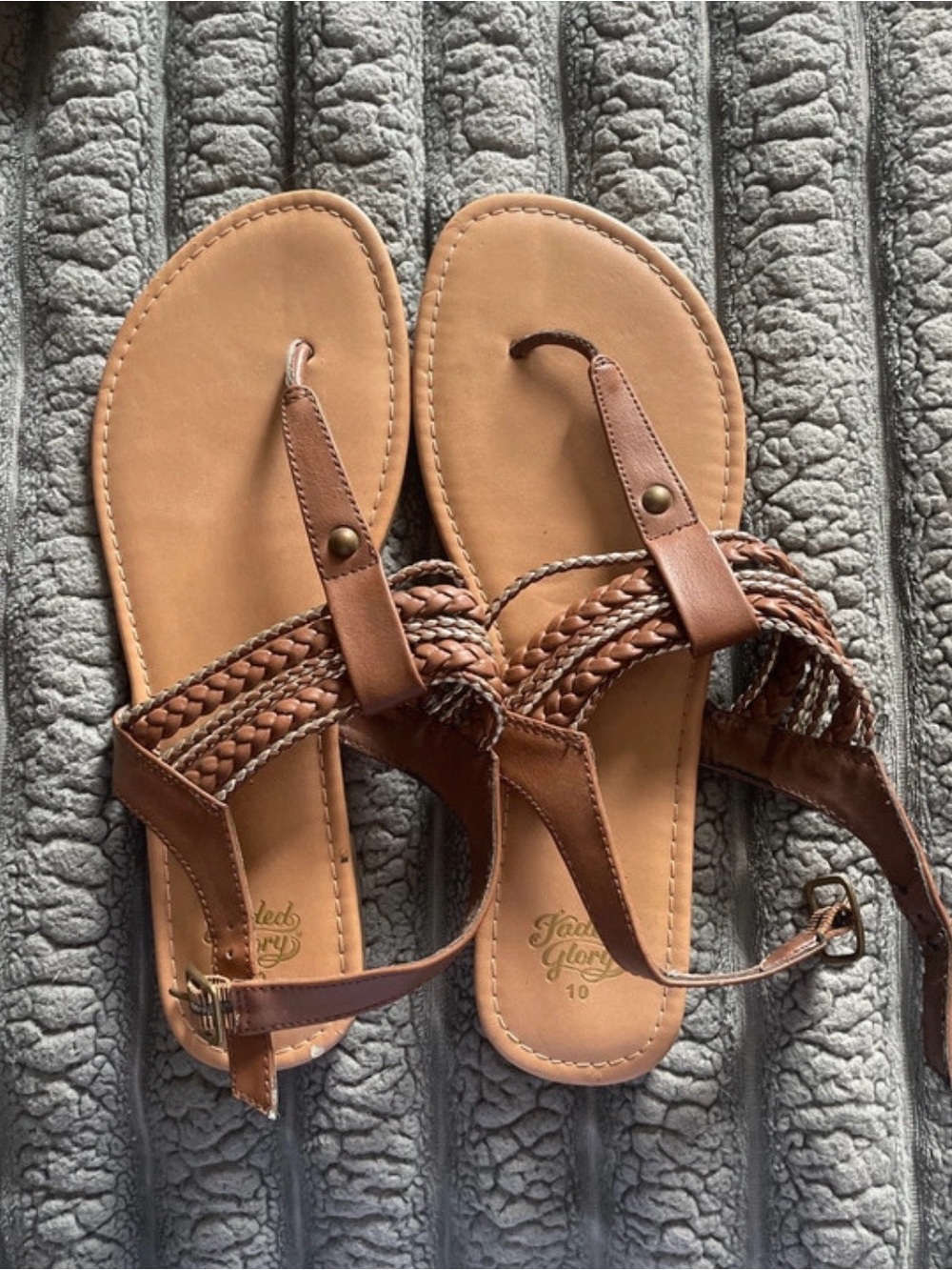 Women’s Faded Glory Tan Braided T-Strap Sandals